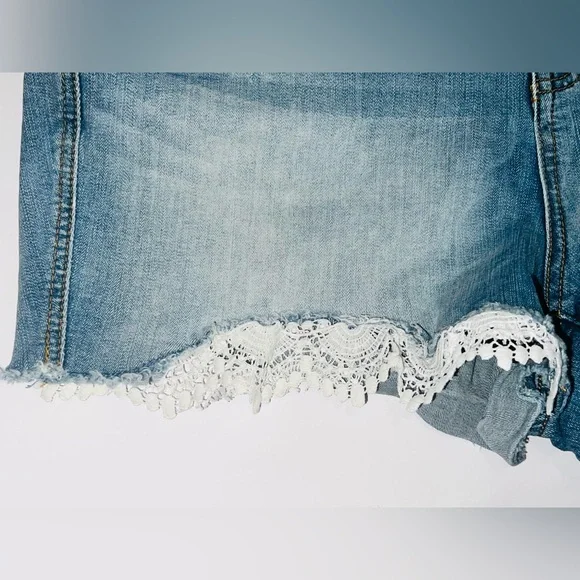 Torrid Blue Jean Shorts with Lace Trim - Picture 2 of 4